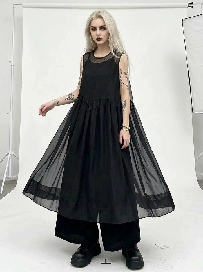 Layered Elegance: Sheer Black Gothic-Inspired Overlay Dress
