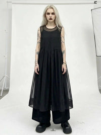 Layered Elegance: Sheer Black Gothic-Inspired Overlay Dress-SimpleModerne
