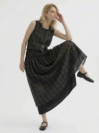 Textured Plaid Midi Dress – Soft Structure Flow-SimpleModerne