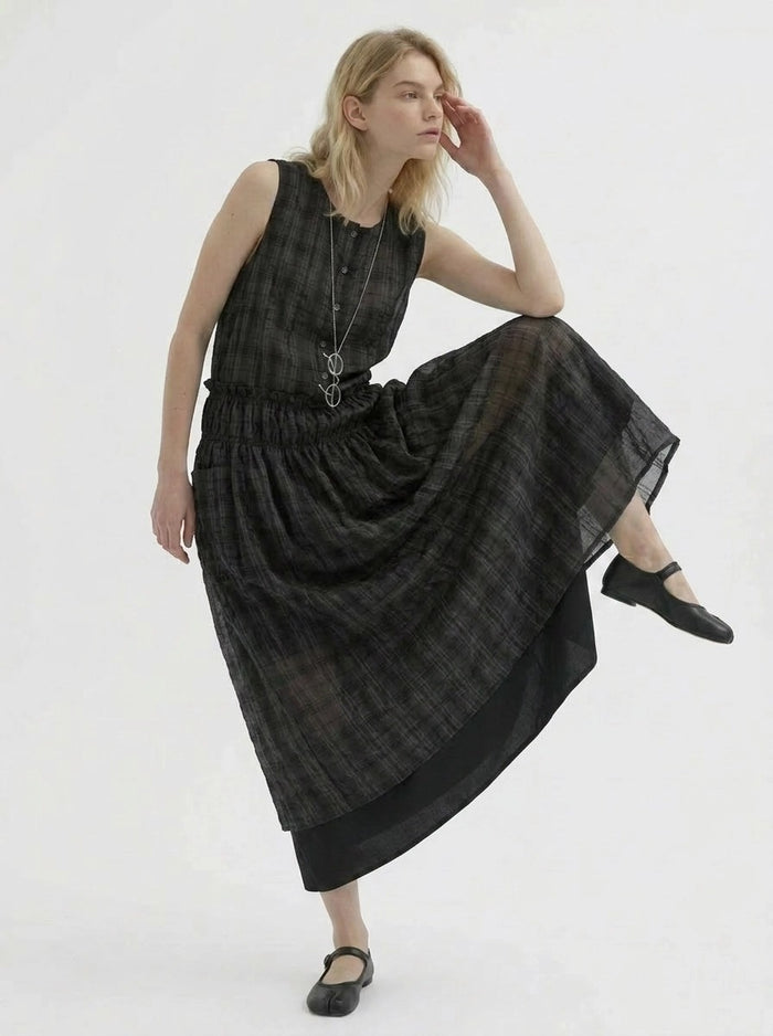 Textured Plaid Midi Dress – Soft Structure Flow-SimpleModerne