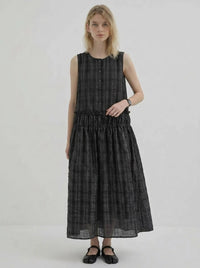 Textured Plaid Midi Dress – Soft Structure Flow-SimpleModerne
