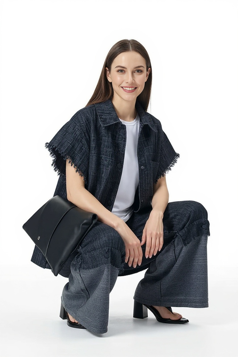 Oversized Frayed Sleeve Denim Shirt – Edgy Vintage Layer-SimpleModerne