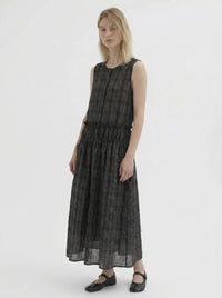Textured Plaid Midi Dress – Soft Structure Flow-SimpleModerne