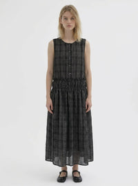 Textured Plaid Midi Dress – Soft Structure Flow-SimpleModerne