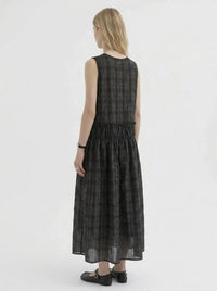 Textured Plaid Midi Dress – Soft Structure Flow-SimpleModerne