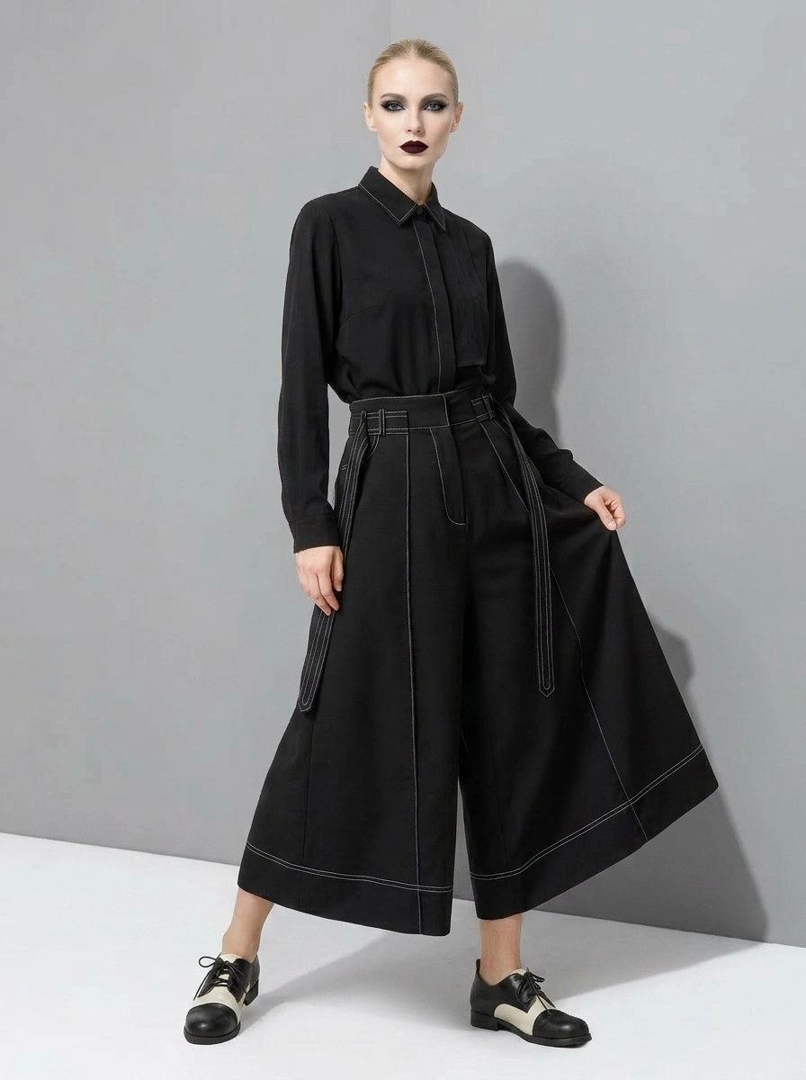Wide-Leg Capri Culottes with Belt Detail-SimpleModerne