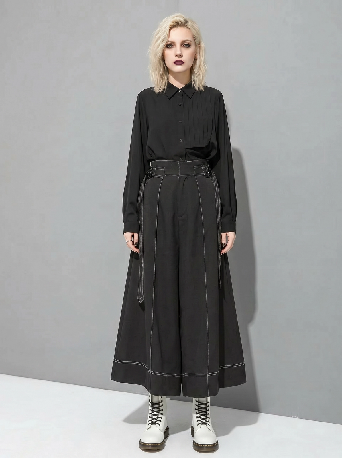 Wide-Leg Capri Culottes with Belt Detail-SimpleModerne