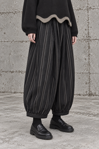 Black Striped Balloon Trousers-SimpleModerne