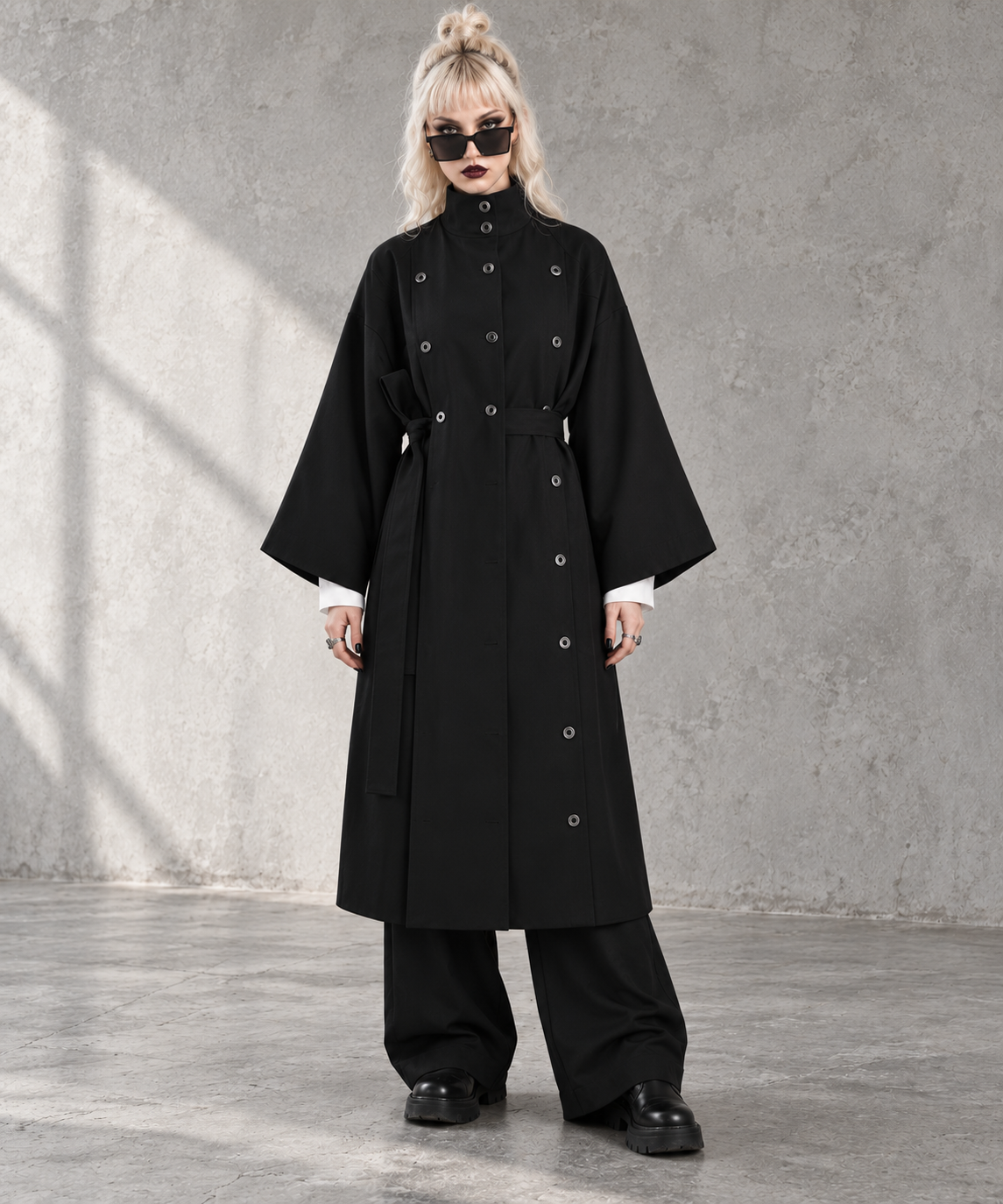 Casual Minimal Goth Irregular Design Trench Coat-SimpleModerne