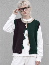 Asymmetric Two-Tone Knitted Vest-SimpleModerne