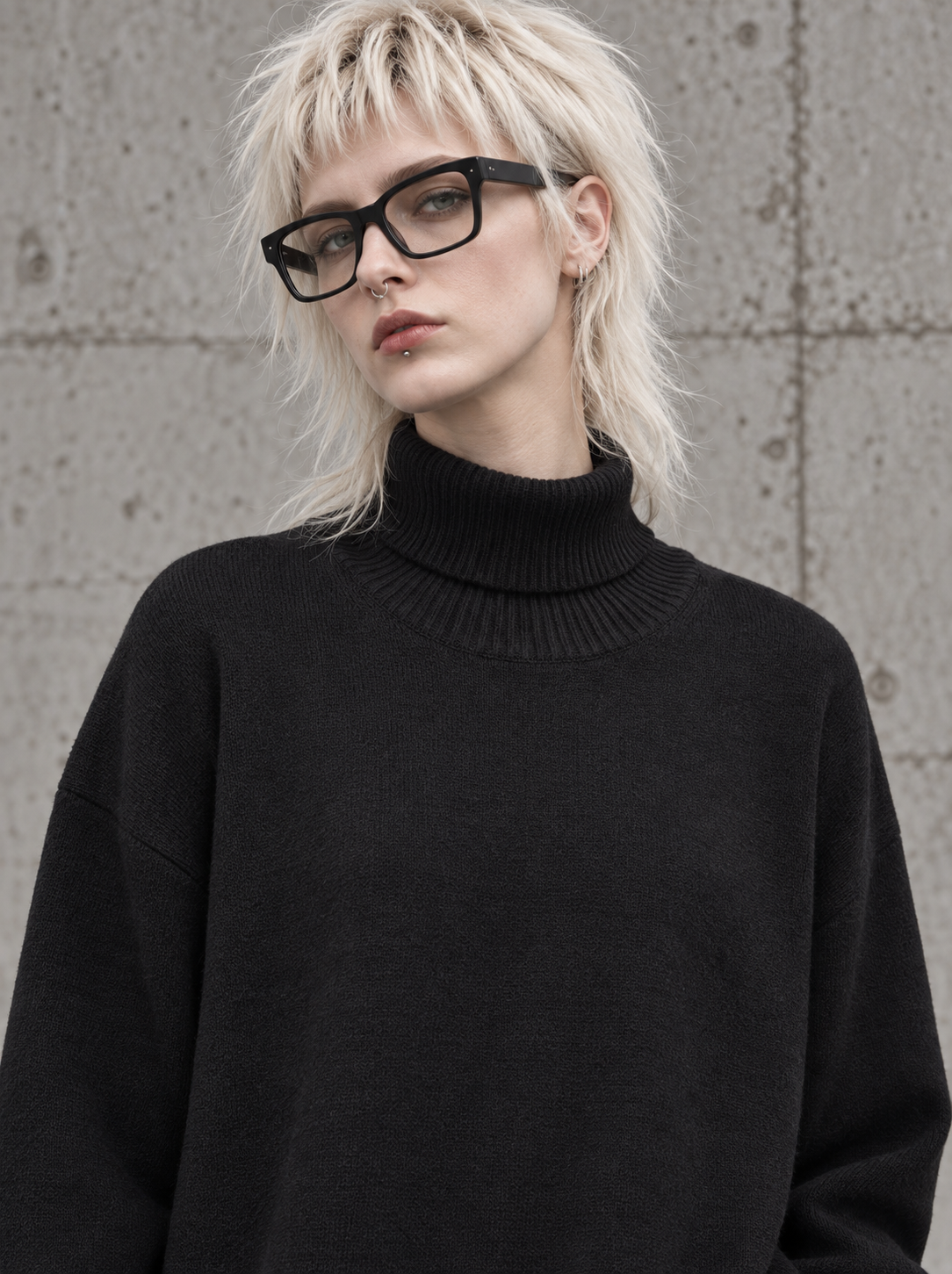 Black Wave Hem Turtleneck Pullover-SimpleModerne