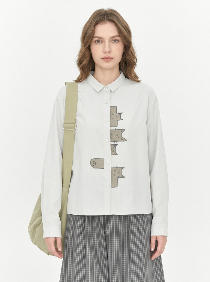 Playful Cat Print Shirt Blouse-SimpleModerne