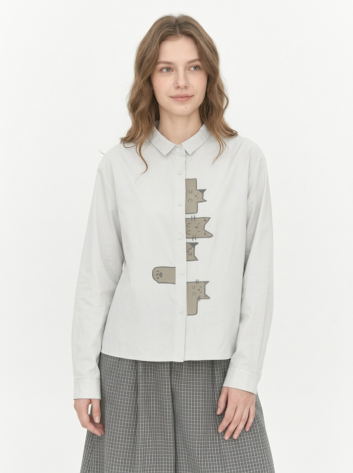 Playful Cat Print Shirt Blouse-SimpleModerne