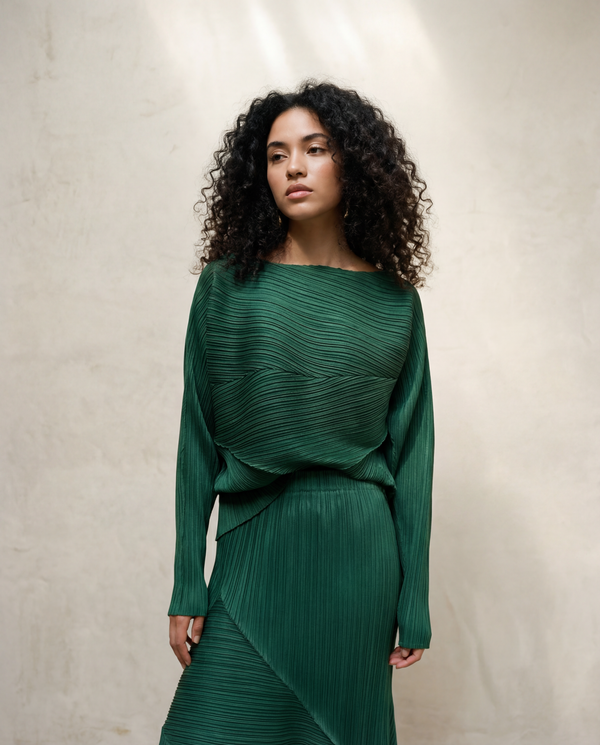 Pleated Design Green Shirt-SimpleModerne