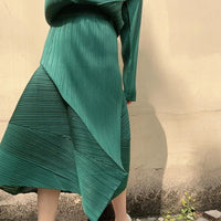 Pleated Design Green Skirt-SimpleModerne