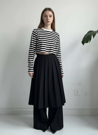 Pleated Overlay Wide-Leg Trousers-SimpleModerne