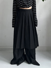 Pleated Overlay Wide-Leg Trousers-SimpleModerne