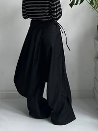 Pleated Overlay Wide-Leg Trousers-SimpleModerne