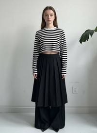 Pleated Overlay Wide-Leg Trousers-SimpleModerne