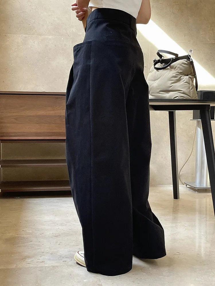 Pleated Wide-Leg Trousers – Casual Minimal Goth-SimpleModerne