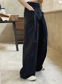 Pleated Wide-Leg Trousers – Casual Minimal Goth-SimpleModerne