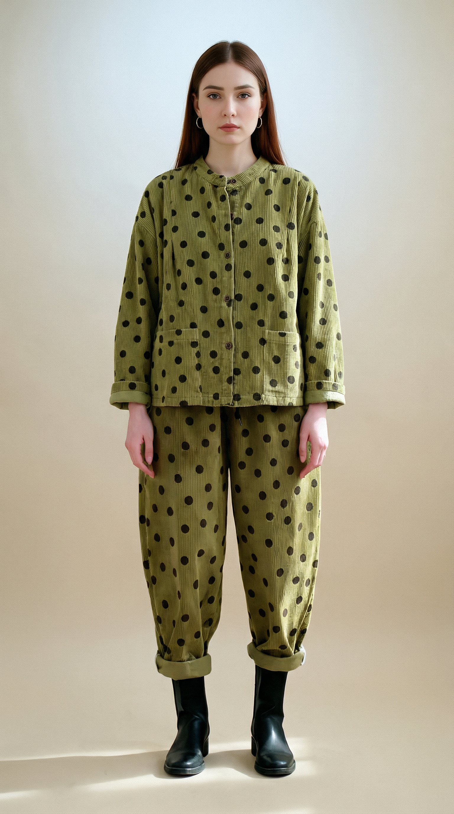 Polka Dot Corduroy Trousers – Relaxed Fit, Warm & Playful-SimpleModerne