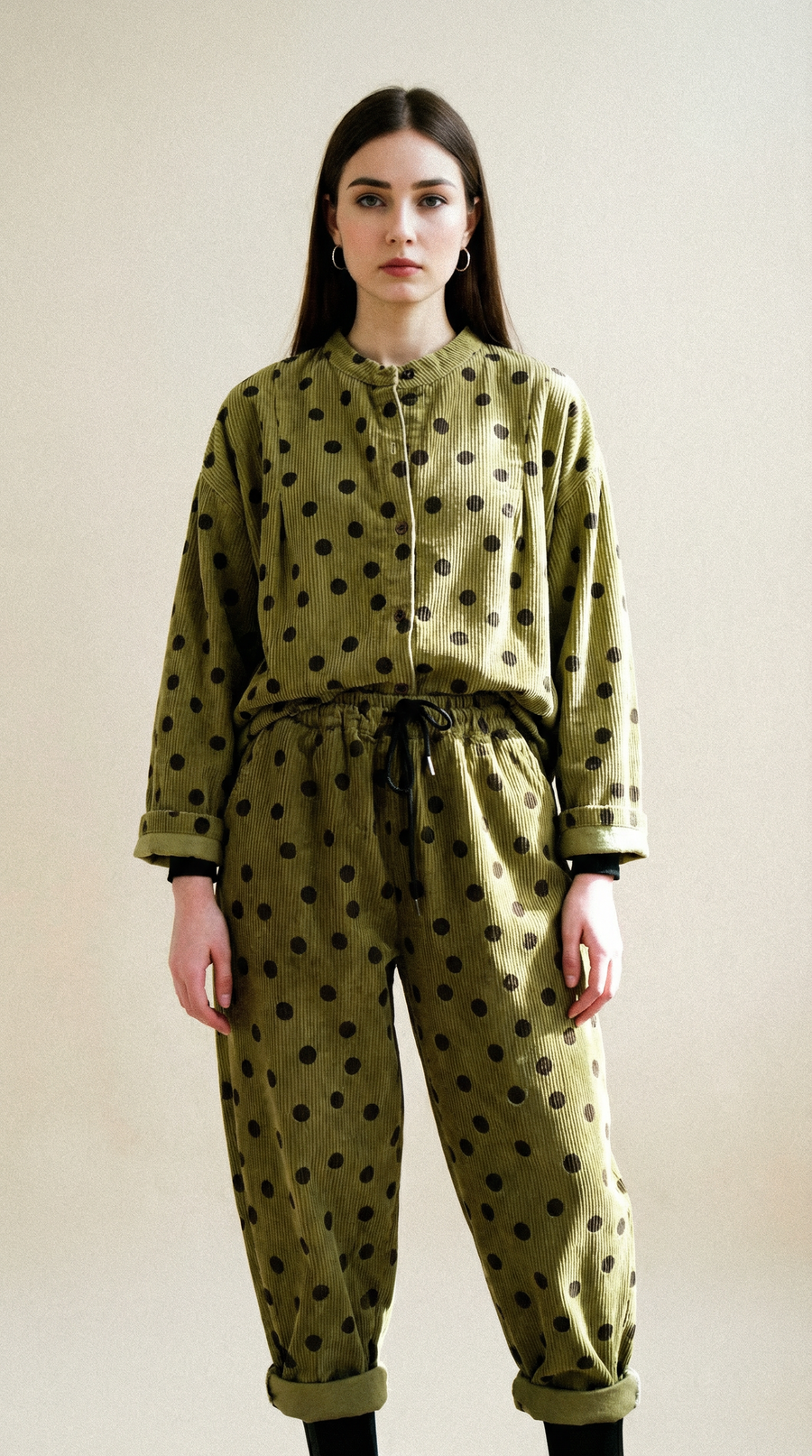 Polka Dot Corduroy Trousers – Relaxed Fit, Warm & Playful-SimpleModerne