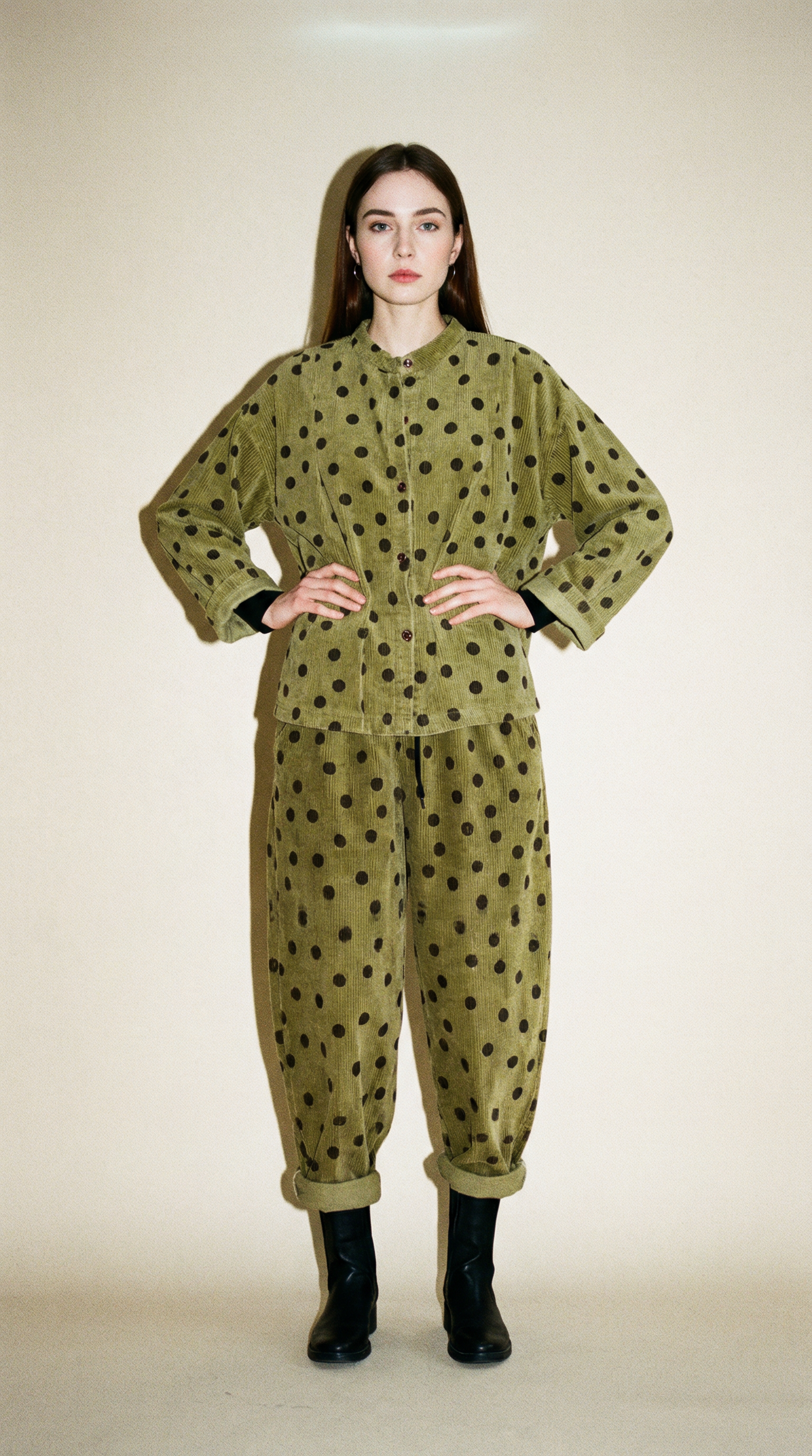 Polka Dot Corduroy Trousers – Relaxed Fit, Warm & Playful-SimpleModerne
