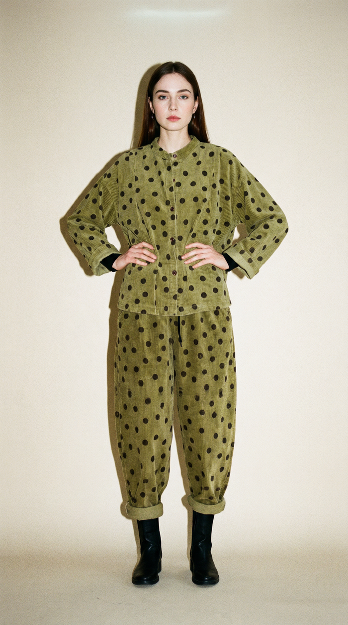 Polka Dot Corduroy Trousers – Relaxed Fit, Warm & Playful-SimpleModerne