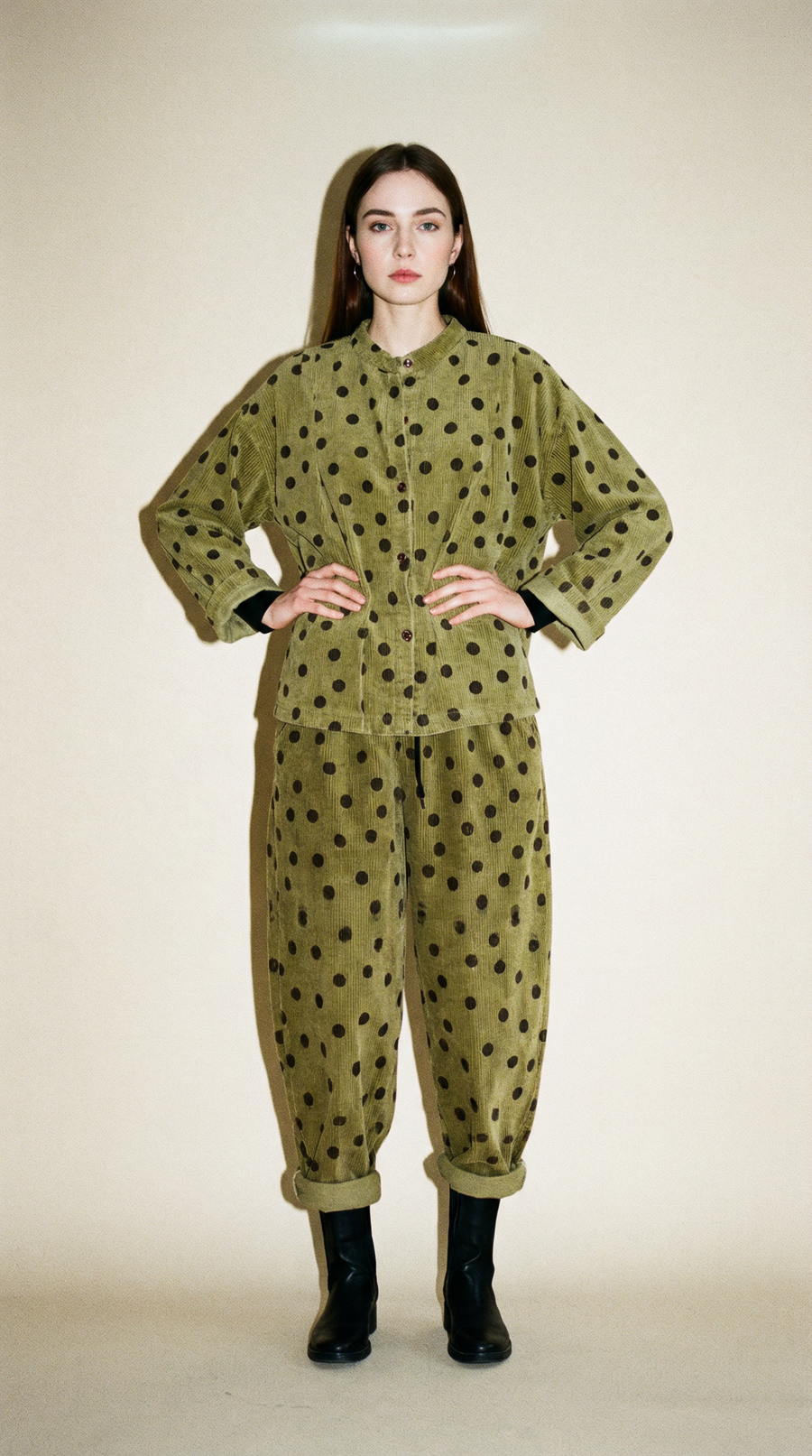 Polka Dot Corduroy Trousers – Relaxed Fit, Warm & Playful-SimpleModerne
