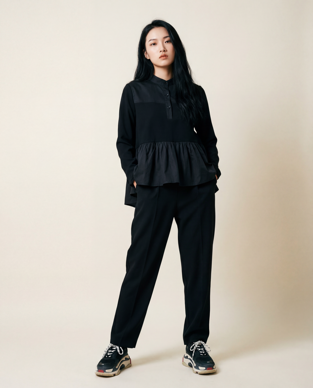 Punky Asymmetrical Ruffle Pullover-SimpleModerne