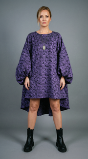 Purple Floral Lantern Sleeve Asymmetrical Dress - Elegant Winter-Ready Design-SimpleModerne