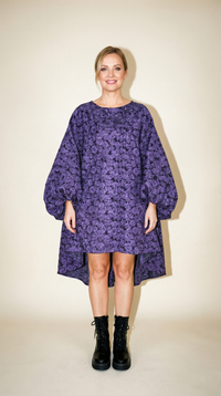 Purple Floral Lantern Sleeve Asymmetrical Dress - Elegant Winter-Ready Design-SimpleModerne