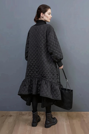 Quilted Winter Dress with Turtleneck and Knitted Cuffs - Warm and Stylish Mid-Calf Design-SimpleModerne
