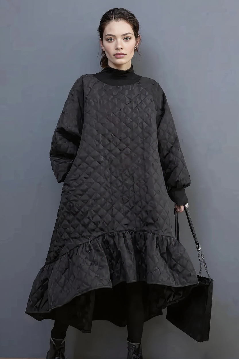 Quilted Winter Dress with Turtleneck and Knitted Cuffs Quilted Winter Dress with Turtleneck and Knitted Cuffs