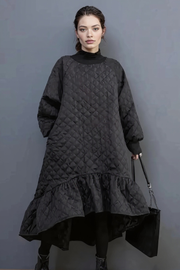 Quilted Winter Dress with Turtleneck and Knitted Cuffs - Warm and Stylish Mid-Calf Design-SimpleModerne