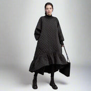 Quilted Winter Dress with Turtleneck and Knitted Cuffs - Warm and Stylish Mid-Calf Design-SimpleModerne