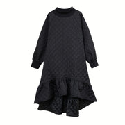 Quilted Winter Dress with Turtleneck and Knitted Cuffs - Warm and Stylish Mid-Calf Design-SimpleModerne