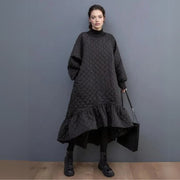 Quilted Winter Dress with Turtleneck and Knitted Cuffs - Warm and Stylish Mid-Calf Design-SimpleModerne