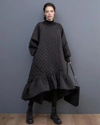 Quilted Winter Dress with Turtleneck and Knitted Cuffs - Warm and Styl SimpleModerne Quilted Winter Dress with Turtleneck and Knitted Cuffs - Warm and Styl SimpleModerne