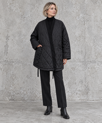 Black Oversized Quilted Longline Jacket-SimpleModerne