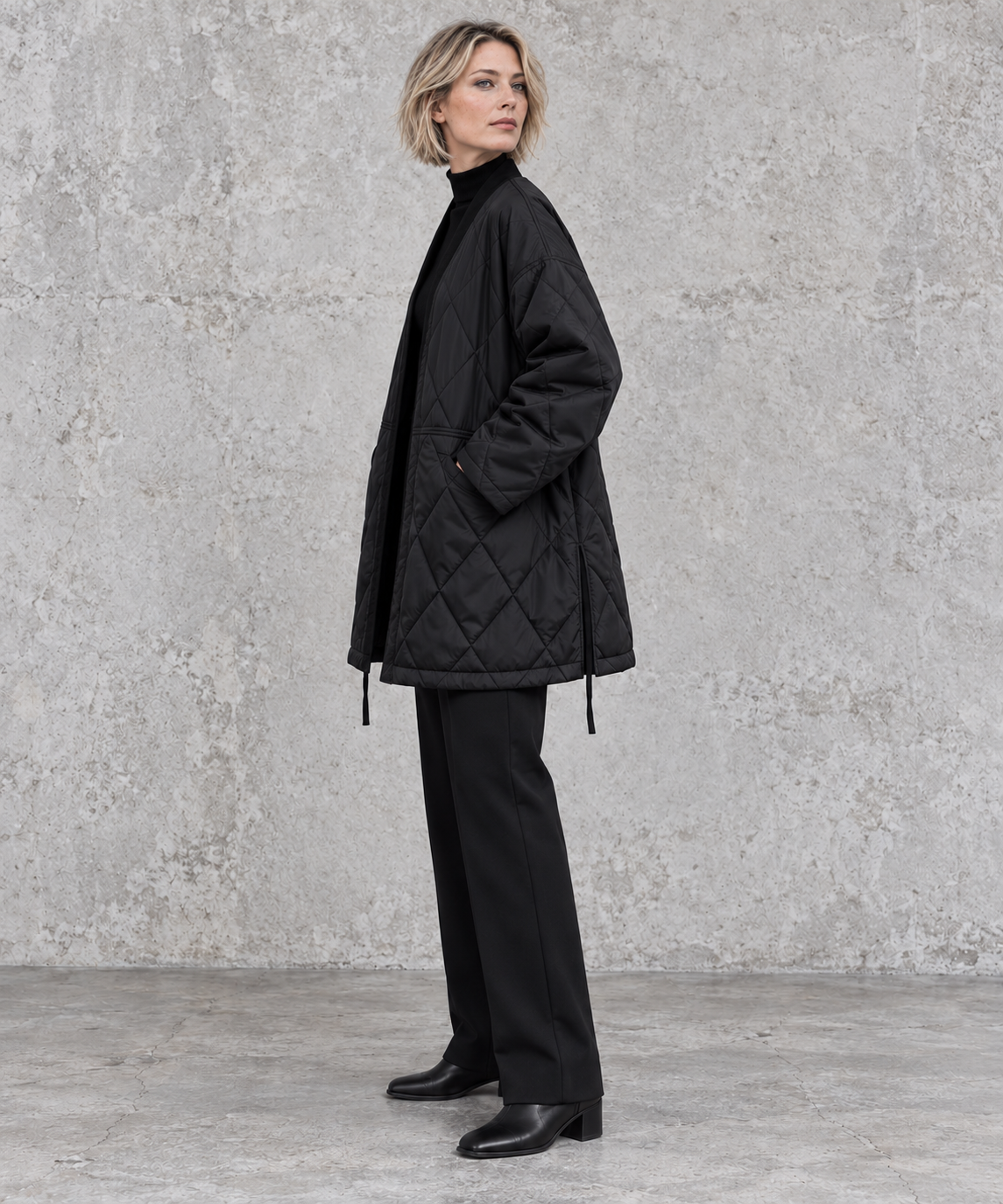 Black Oversized Quilted Longline Jacket-SimpleModerne
