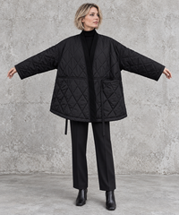 Black Oversized Quilted Longline Jacket-SimpleModerne