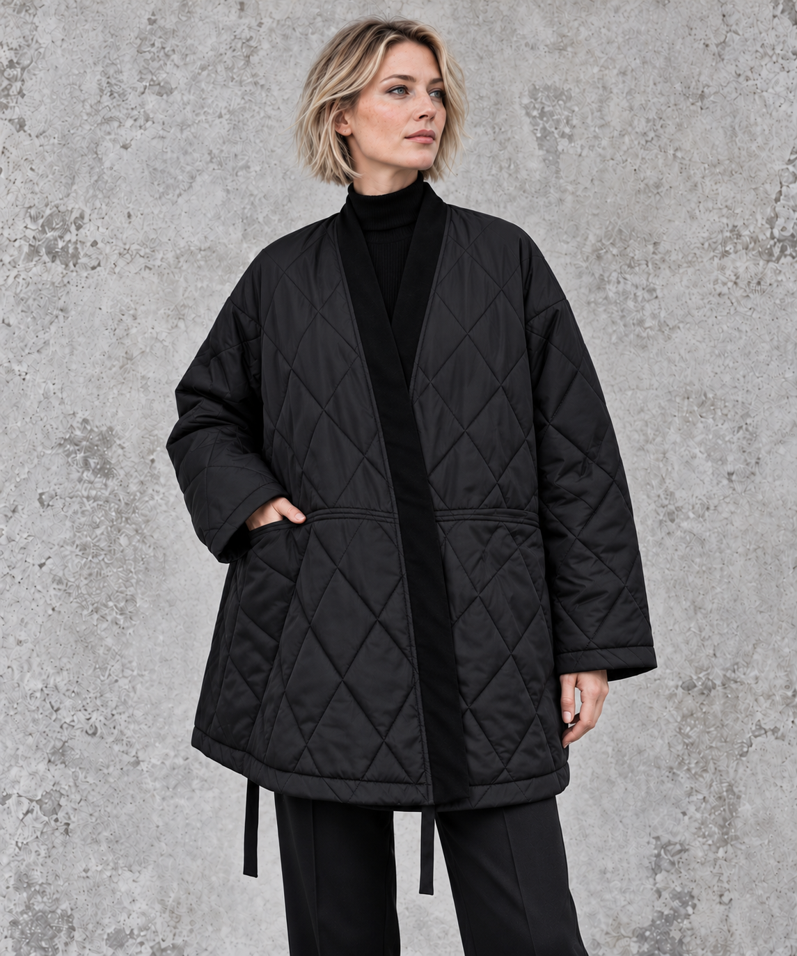 Black Oversized Quilted Longline Jacket-SimpleModerne
