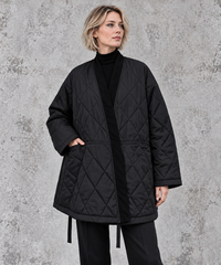 Black Oversized Quilted Longline Jacket-SimpleModerne