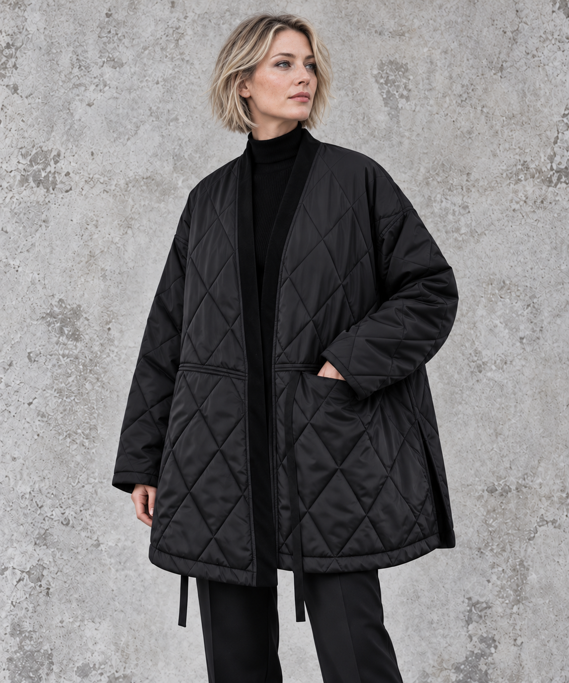 Black Oversized Quilted Longline Jacket-SimpleModerne