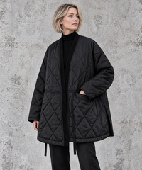 Black Oversized Quilted Longline Jacket-SimpleModerne