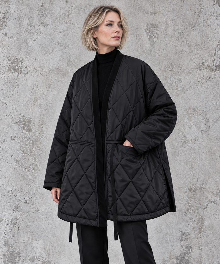 Black Oversized Quilted Longline Jacket-SimpleModerne