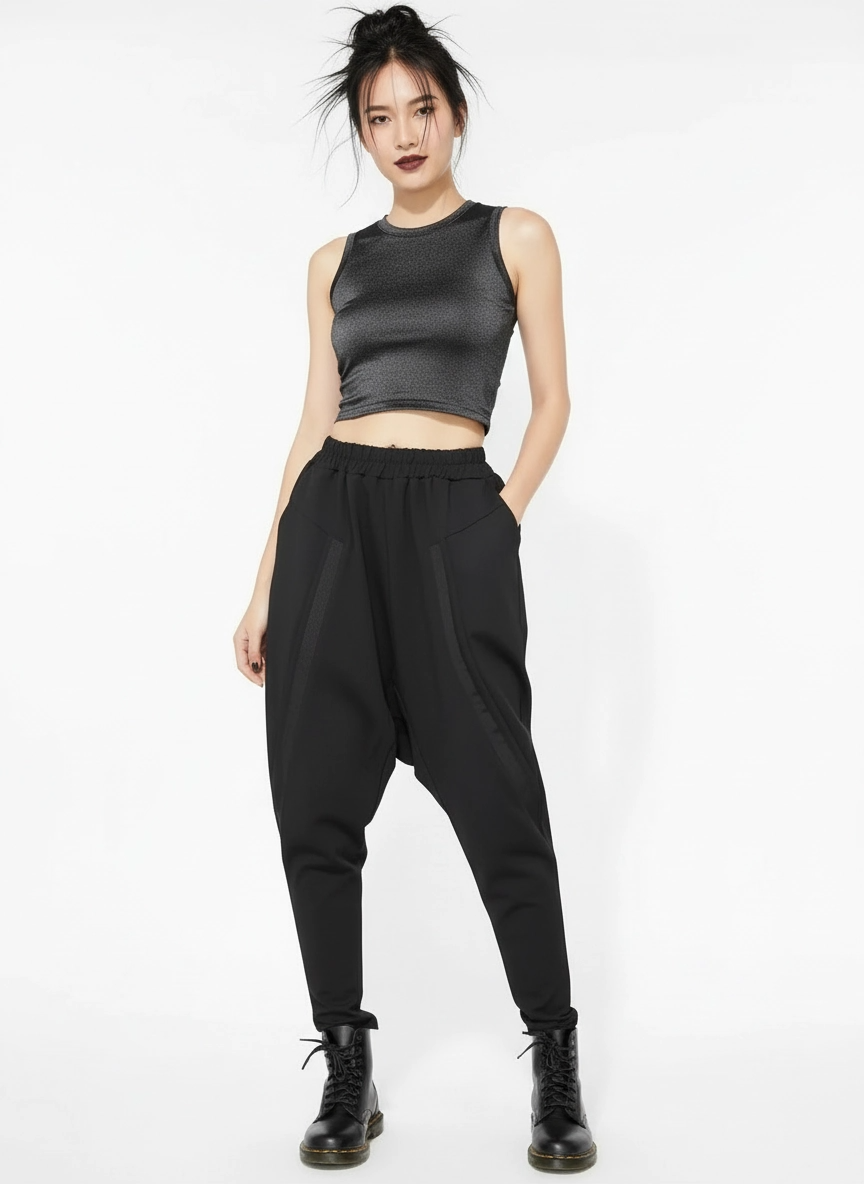 Re-launch Paneled Kinetic Harem Trousers - Obsidian Black-SimpleModerne