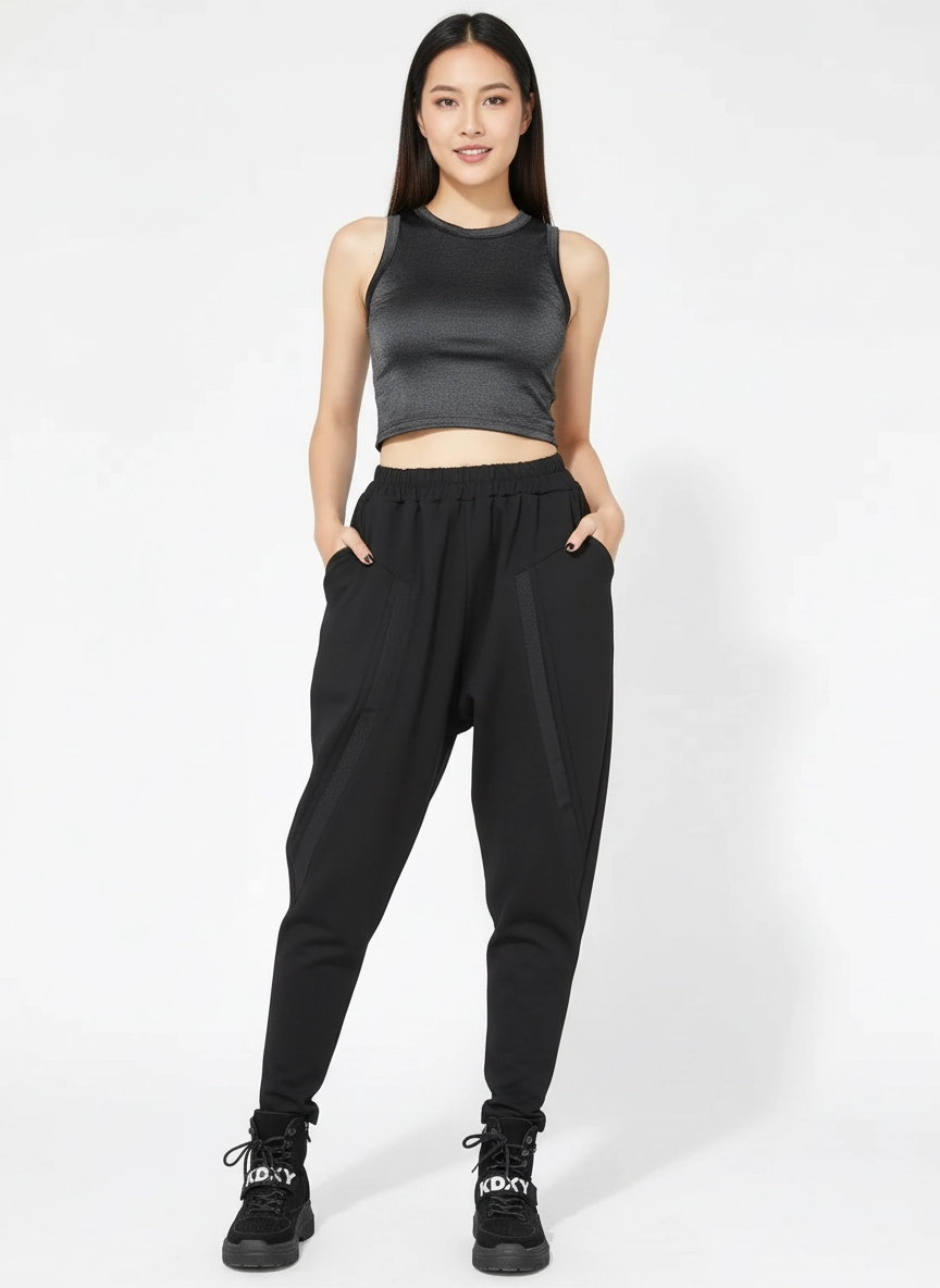 Re-launch Paneled Kinetic Harem Trousers - Obsidian Black-SimpleModerne